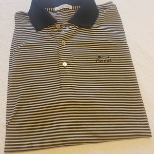 Peter Millar Black Beige Striped Golf Polo Medium